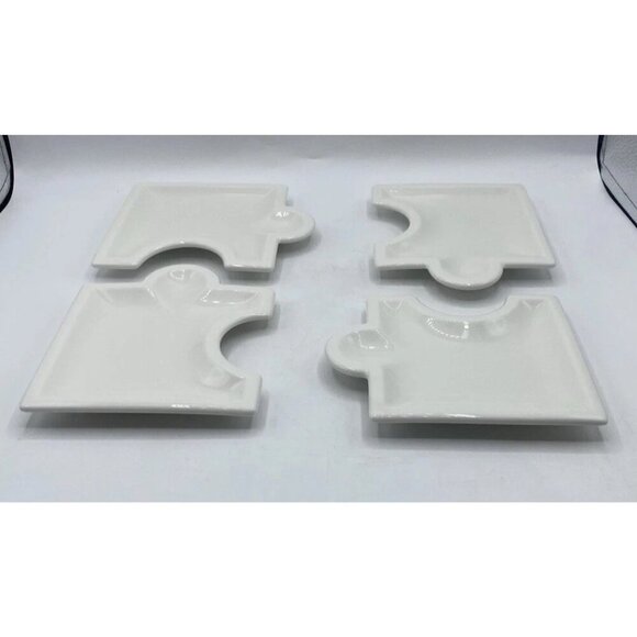 Vintage Syracuse China Set 4 Ceramic 5” X 6” Puzzle Piece Appetizer Plates USA - Picture 6 of 16
